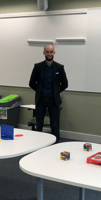 Stephen Eccles, in a classroom ready to begin teaching